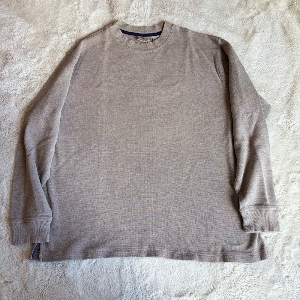 L.L. Bean Thermal Shirt Mens LG-REG Tan Good Waffle Knit Cotton Long Sleeve